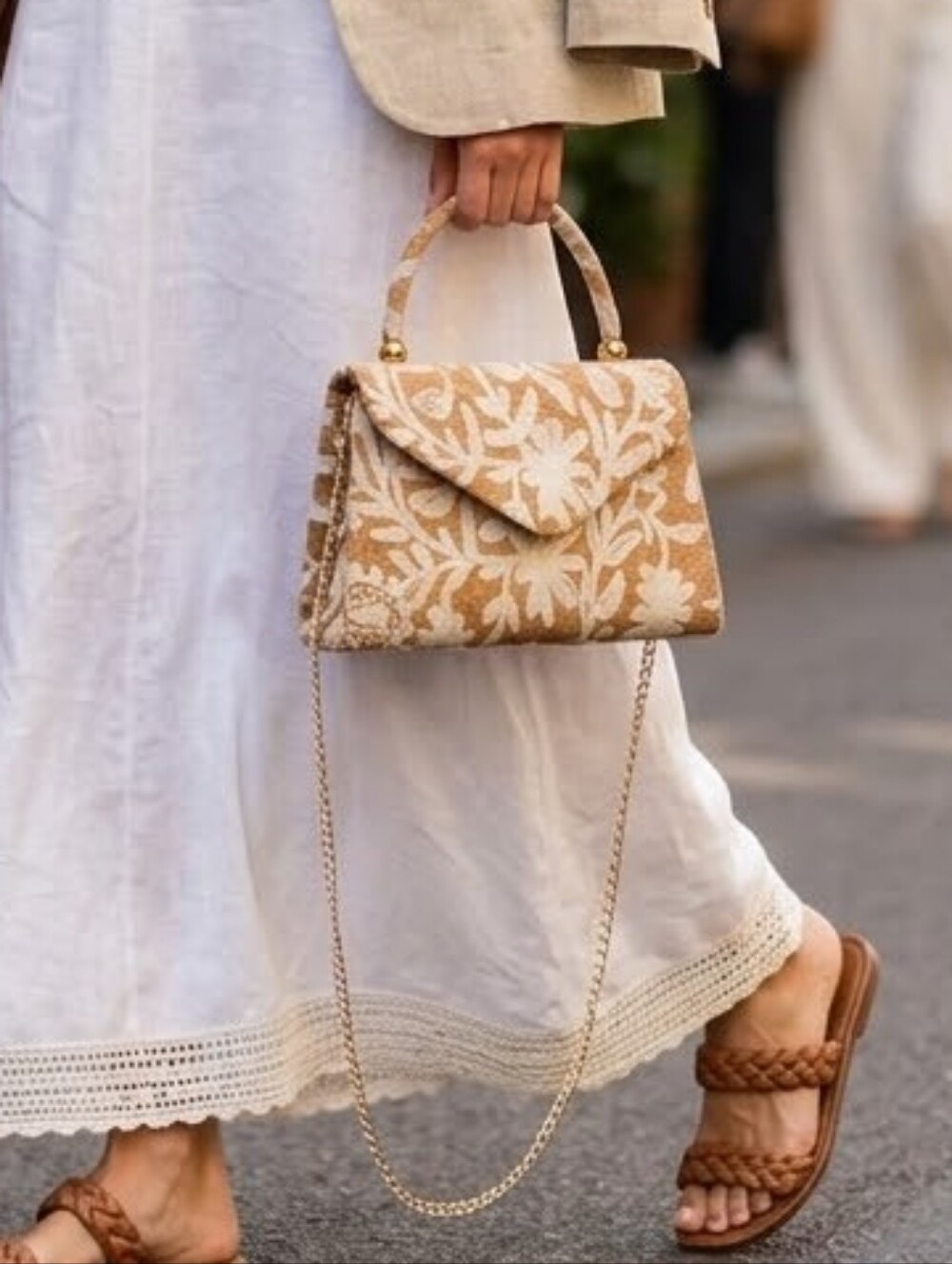 Haute Hippie Natural Cork Floral Embroidered Top Handle Bag Crossbody NWOT